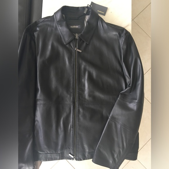 BALDININI Black Leather Jacket Made in Italy NWT - Picture 2 of 7